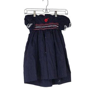 VINTAGE NINA'S - GIRLS 3 - BLUE FLORAL SMOCKED SHORT SLEEVE DRESS